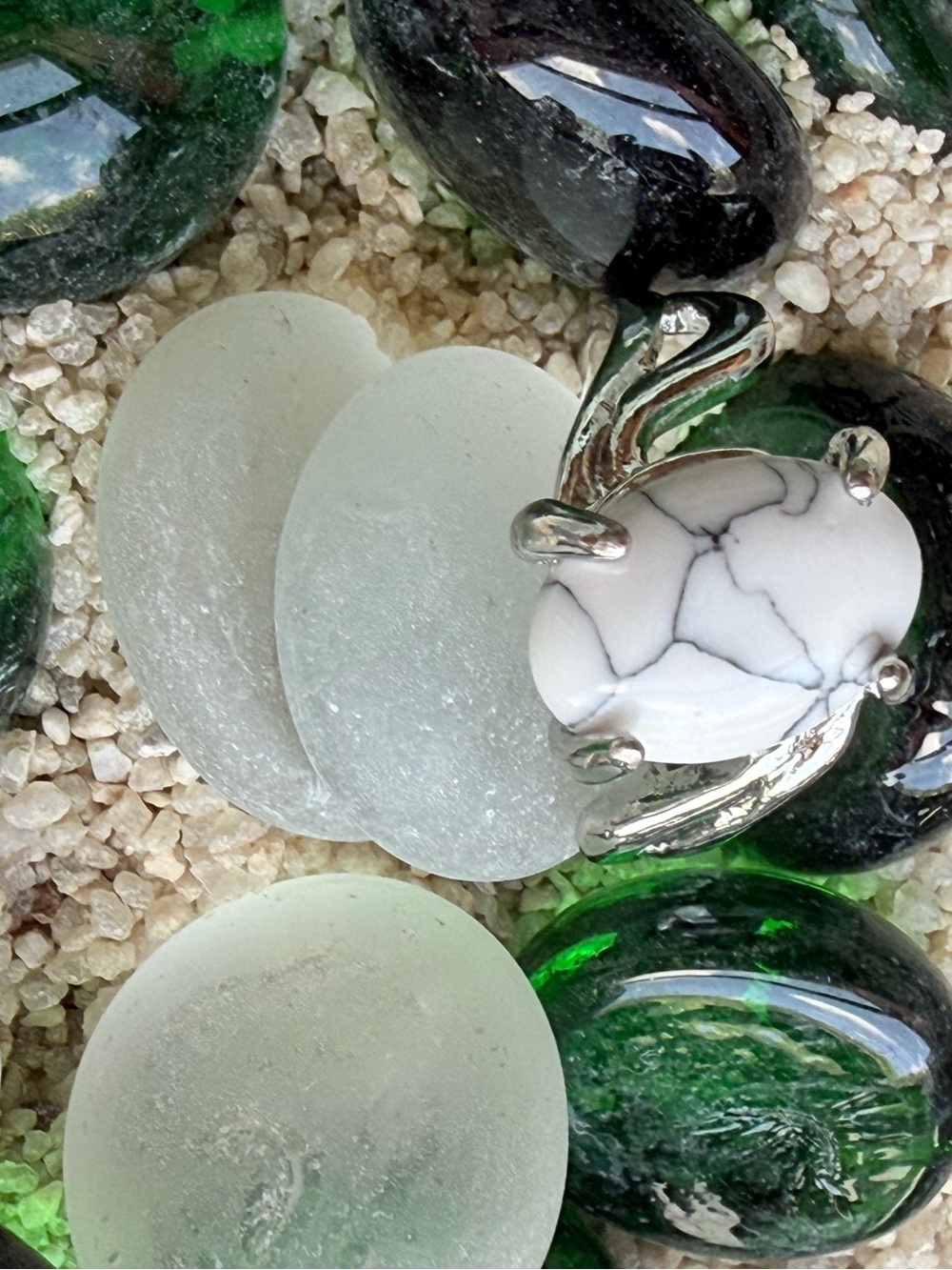Boho + White Howlite Oval Stone Ring in Silver Setting